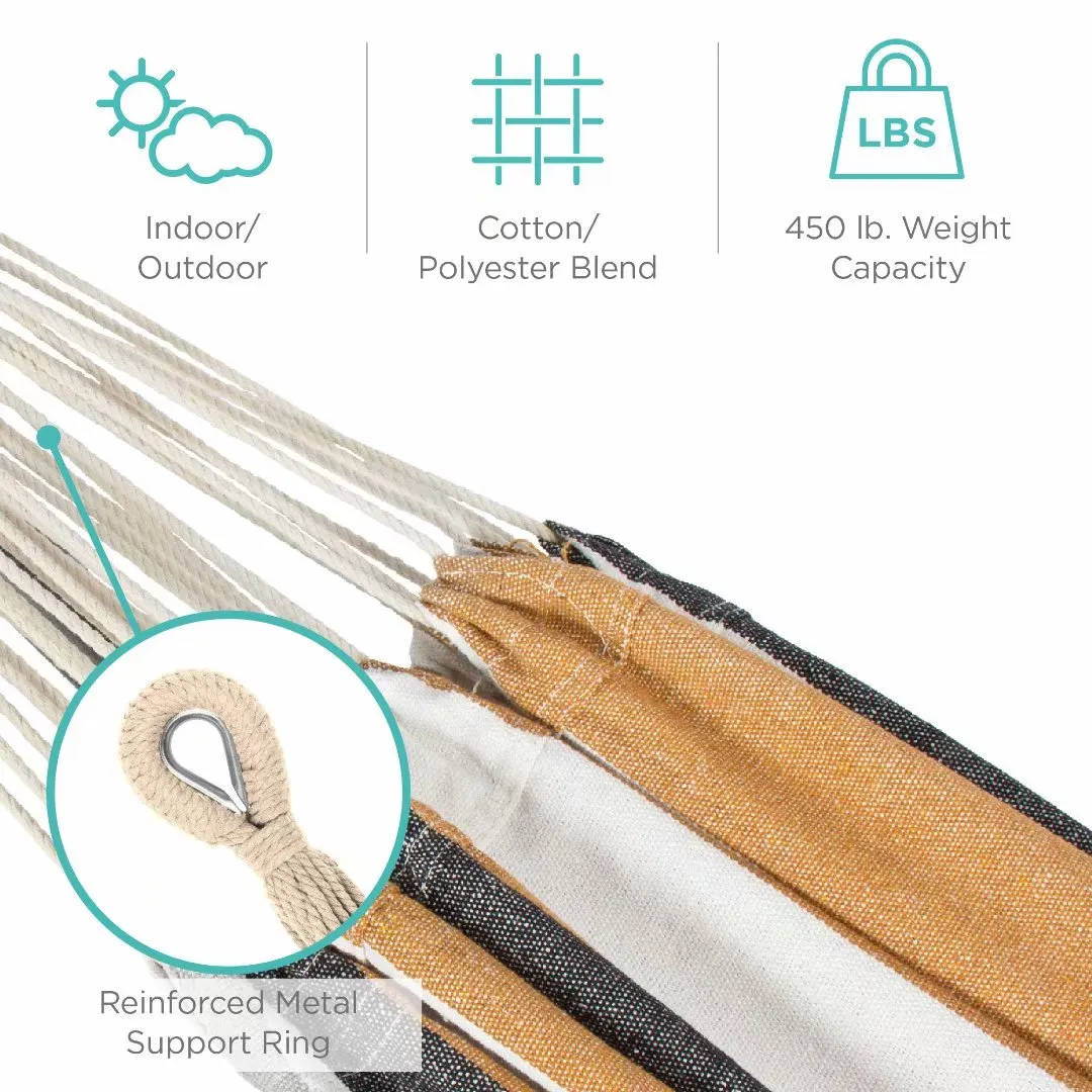 Hammock ,SKONYON 2-Person Brazilian-Style Cotton Double Hammock Bed w/ Carrying Bag, Steel Stand, Desert Stripes