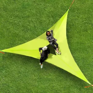 Hammock Triangle Outdoor Multiplayer Mesh Hanging Bed Easy Installation Nap Picnic Blossom Viewing Family Travel Goods... (157 * 157 * 157Inch, Green)