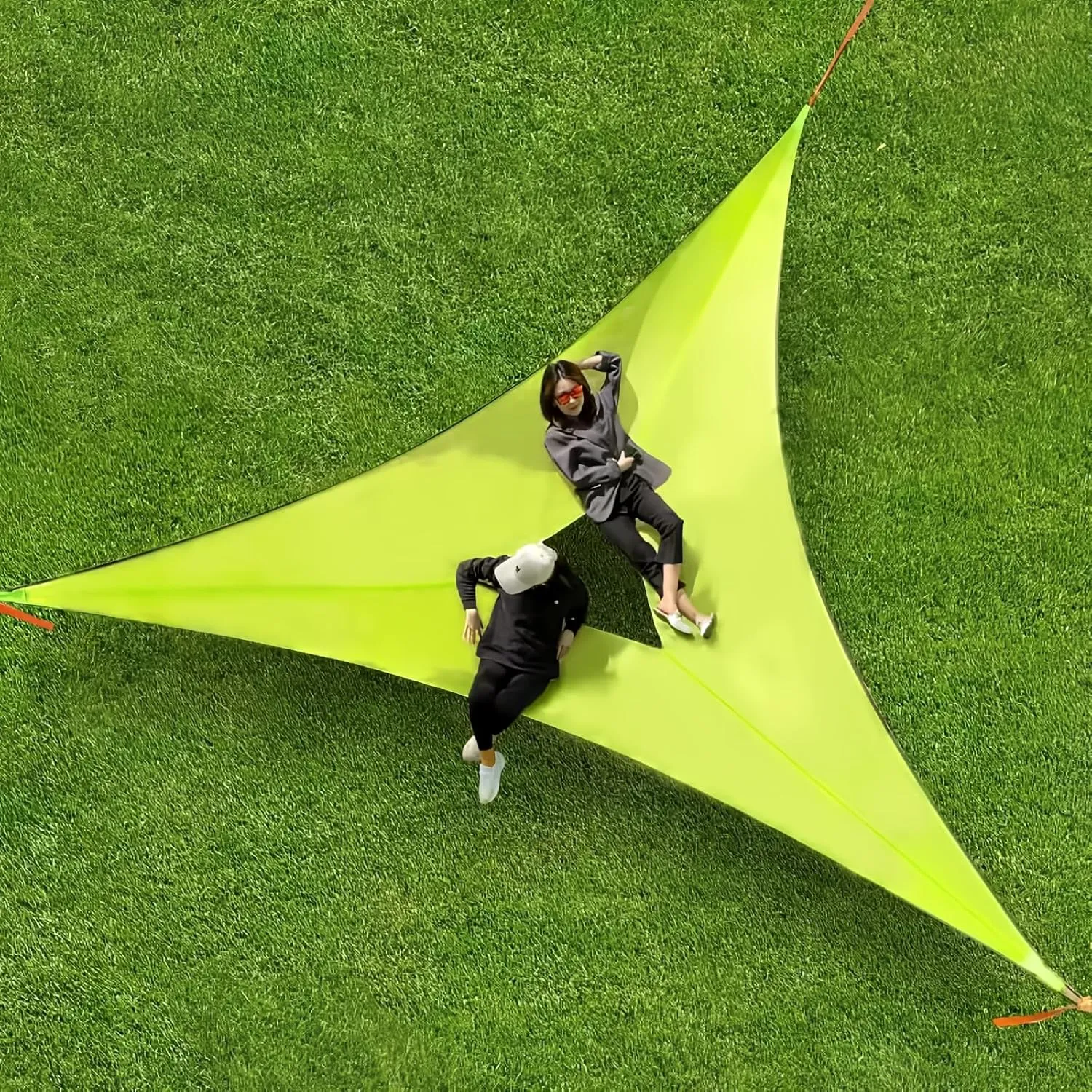 Hammock Triangle Outdoor Multiplayer Mesh Hanging Bed Easy Installation Nap Picnic Blossom Viewing Family Travel Goods... (157 * 157 * 157Inch, Green)