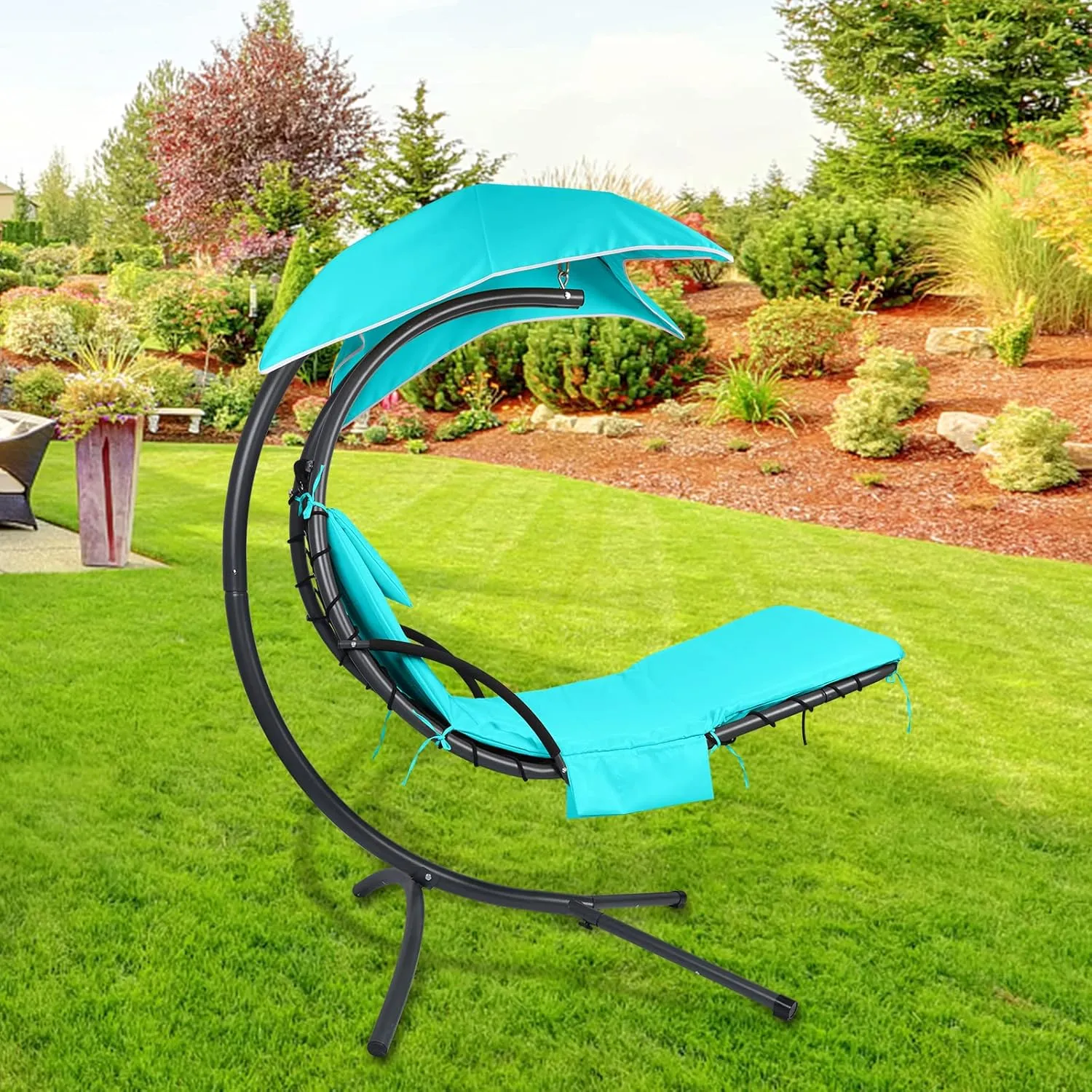 Hammock Umbrella-Lounge Chair Swing Cushion Cover Outside, Machine Washable -Waterproof-Breathable Hanging Chaise Lounge Outdoor Cushions Covers and Umbrella (Cushion Not Included), Blue