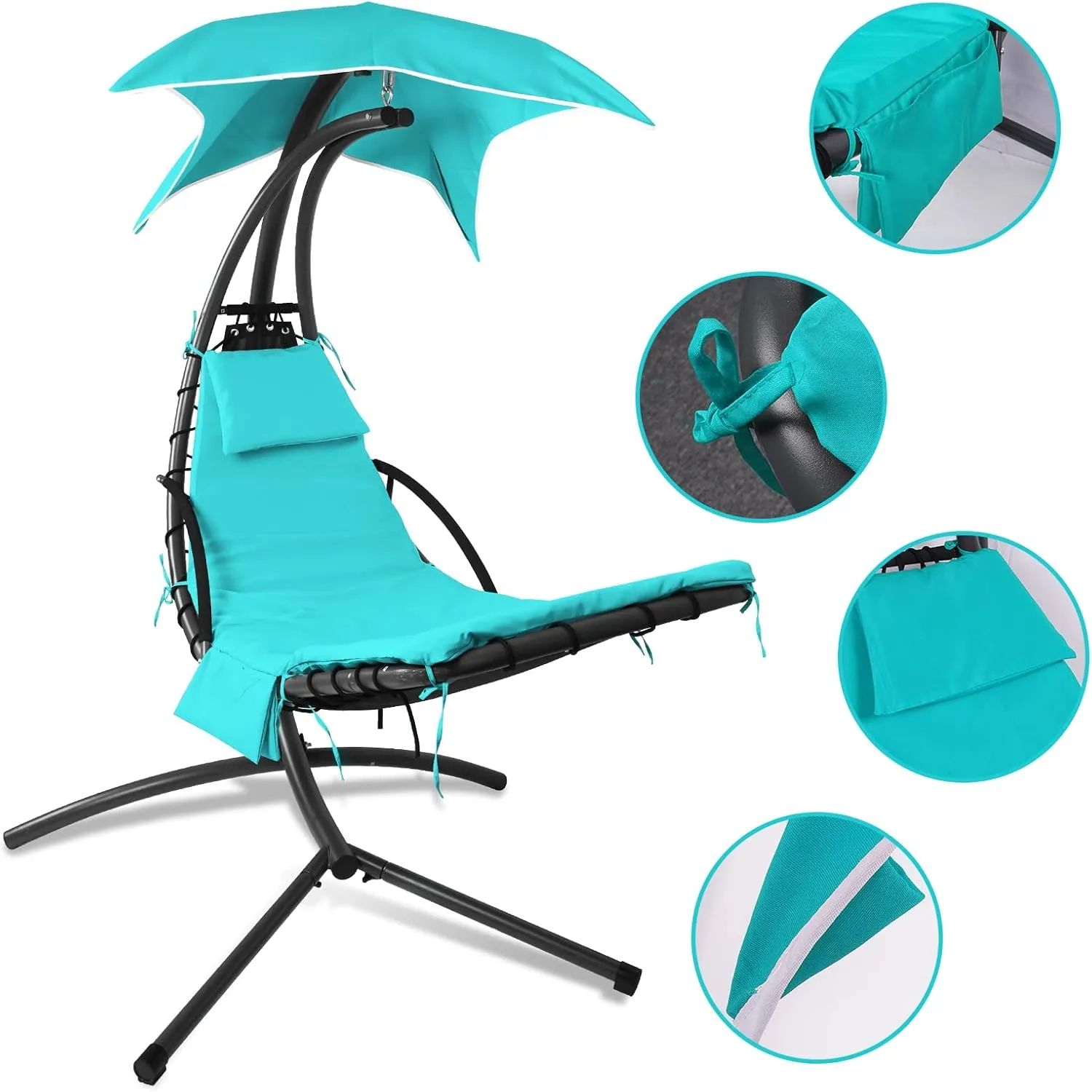 Hammock Umbrella-Lounge Chair Swing Cushion Cover Outside, Machine Washable -Waterproof-Breathable Hanging Chaise Lounge Outdoor Cushions Covers and Umbrella (Cushion Not Included), Blue