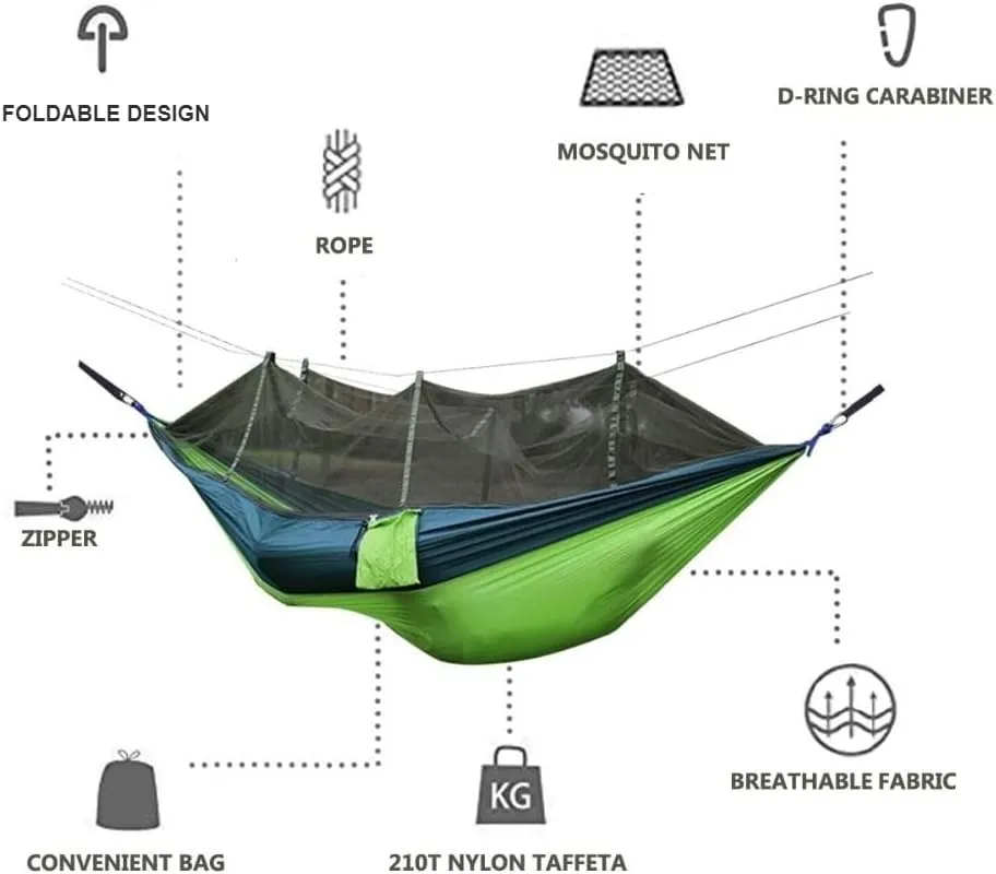 Hammock with Mosquito Net – Portable Outdoor Camping Hammock for Bug-Free Relaxation, Lightweight & Breathable - Blue