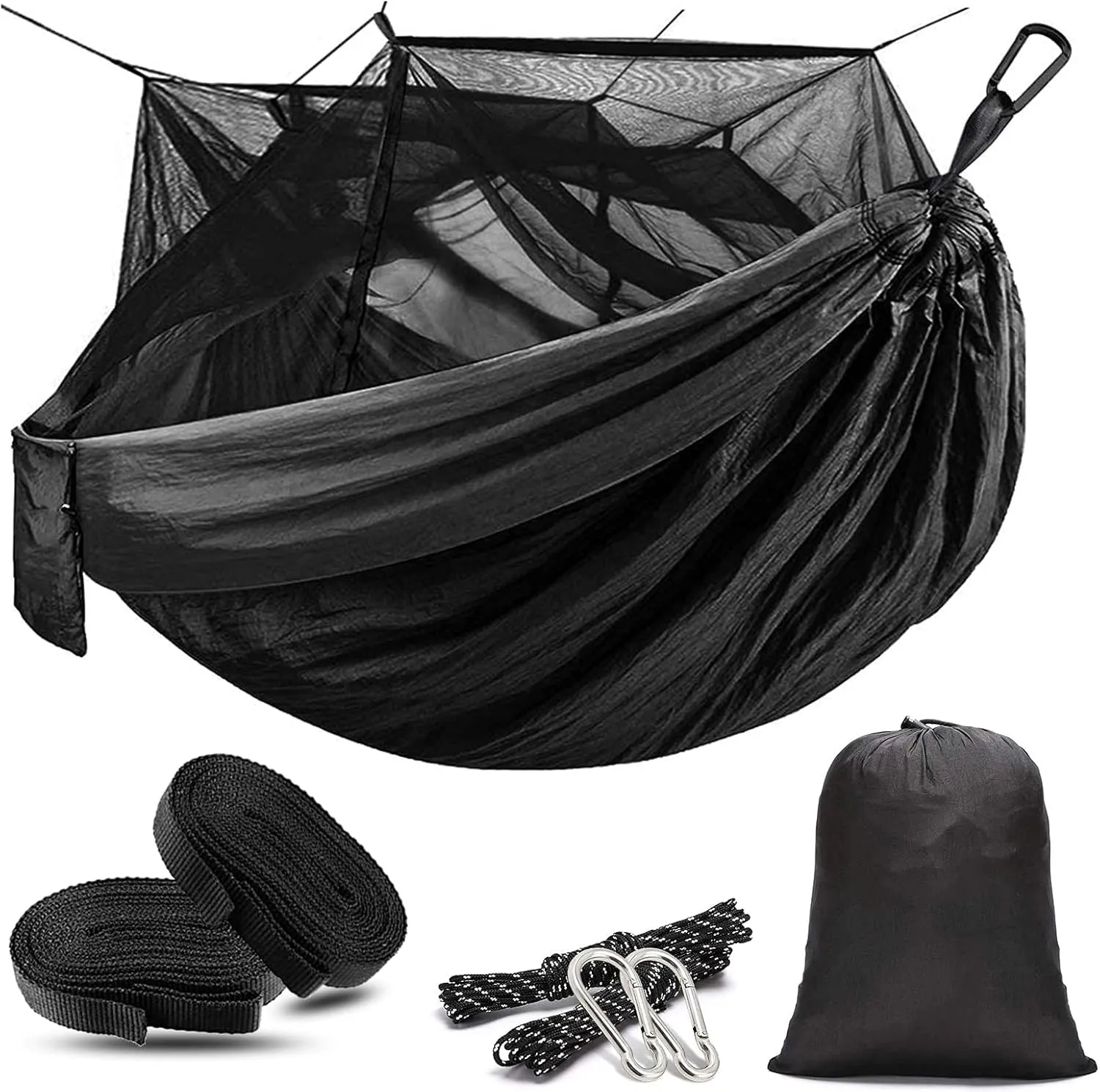 Hammock with Mosquito Net, Portable Travel Hammock, Outdoor Camping Hammock 200kg Load Capacity for Camping Hiking Backpacking,Black