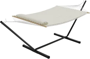 Hammock with Stand for Outside, 2-Person Outdoor Portable Hammock, 475lb Capacity   Breathable Cotton Rope & Quilted Pad, for Outside Garden Yard