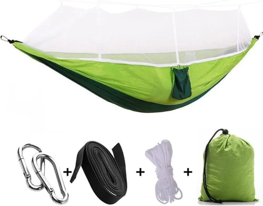 Hammocks 2 Person Hammock Camping Hammock with Mosquito Net Portable Nylon Parachute Hammocks with Tree Straps for Backpacking Travel Outdoor Hammock