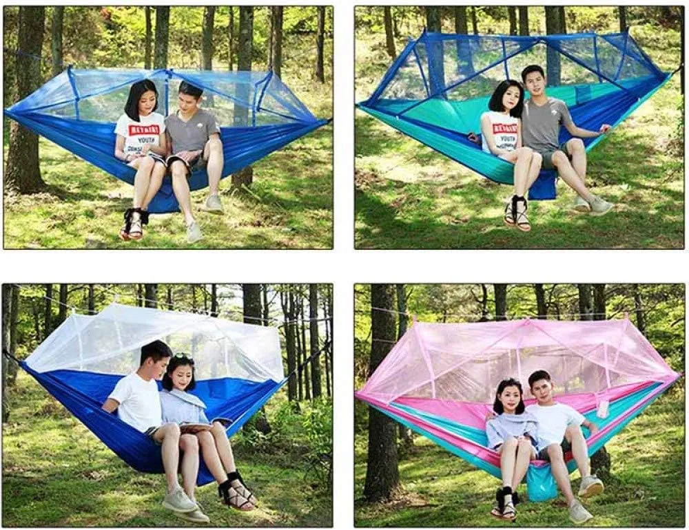 Hammocks 2 Person Hammock Camping Hammock with Mosquito Net Portable Nylon Parachute Hammocks with Tree Straps for Backpacking Travel Outdoor Hammock