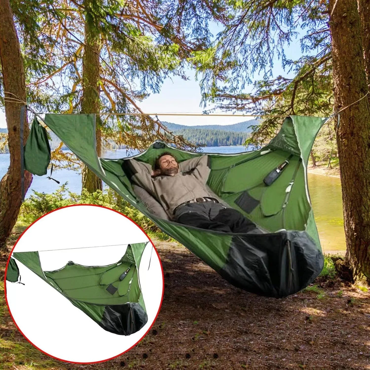 Hammocks,Hammock Tent Portable Triangle Hammock Anti-Mosquito Sunshade Tear-Proof Camping Hammock (One Person)(Color:red,Size:one Size)