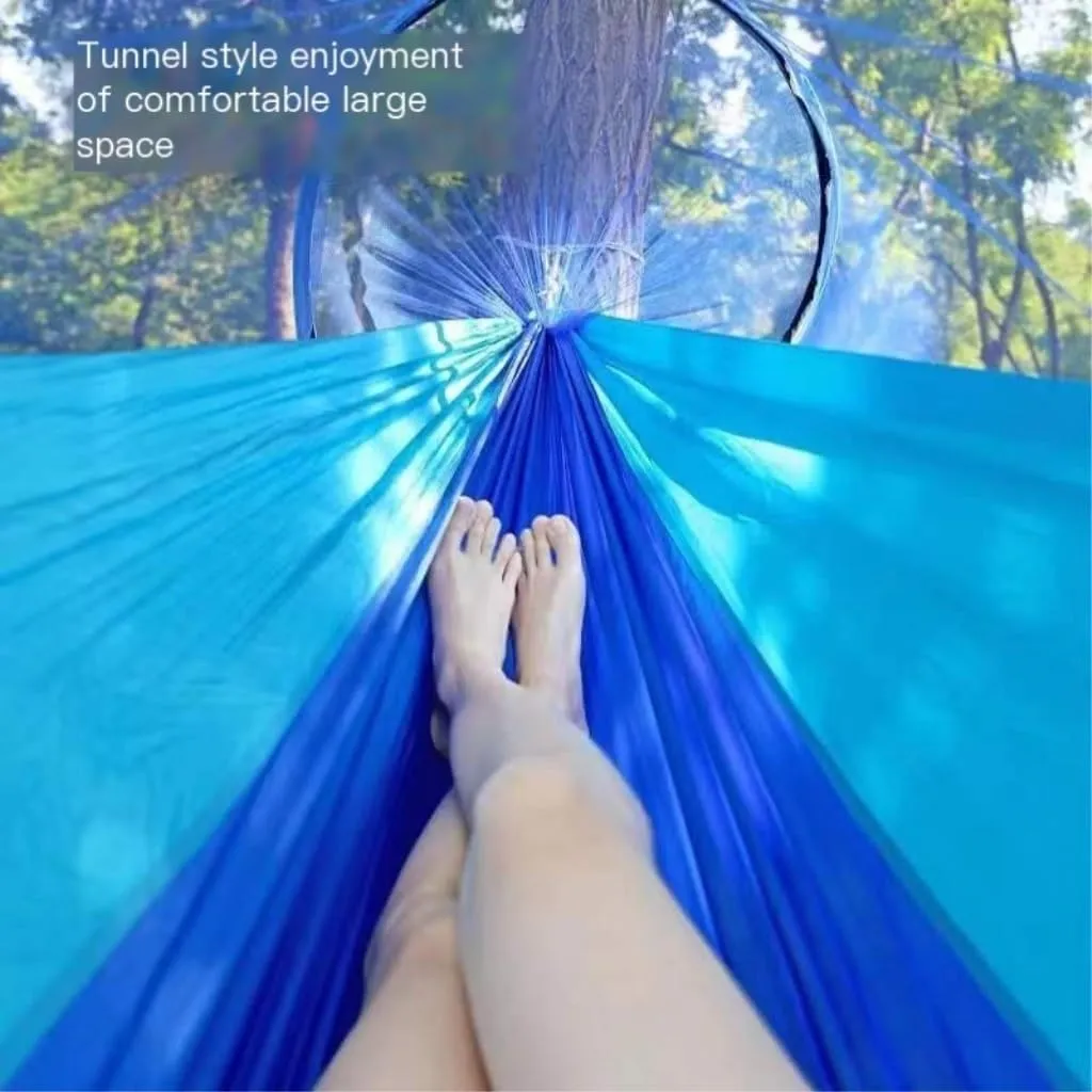 Hamock Outdoor Camping Anti-Rollover Swing Ultra-Light Breathable Anti-Mosquito Net Bed Sunscreen Camping Hammock Hanmock(Blue)