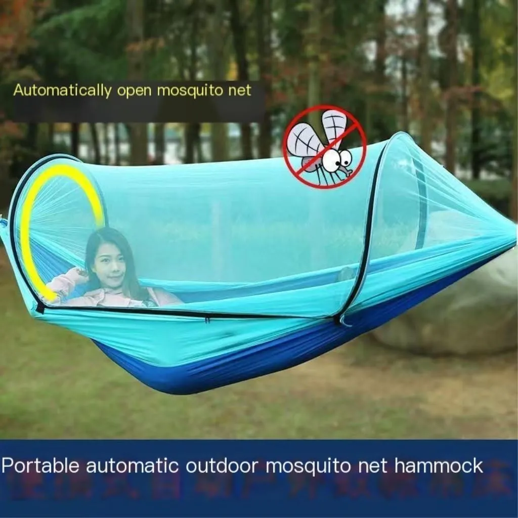 Hamock Outdoor Camping Anti-Rollover Swing Ultra-Light Breathable Anti-Mosquito Net Bed Sunscreen Camping Hammock Hanmock(Blue)