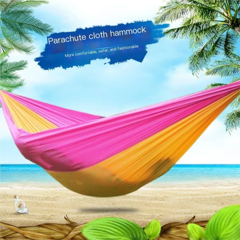 Hamock Outdoor Single Double Parachute Cloth Hammock Outdoor Light Breathable Swing Chair Portable Camping Hammock Hanmock(Yellow)