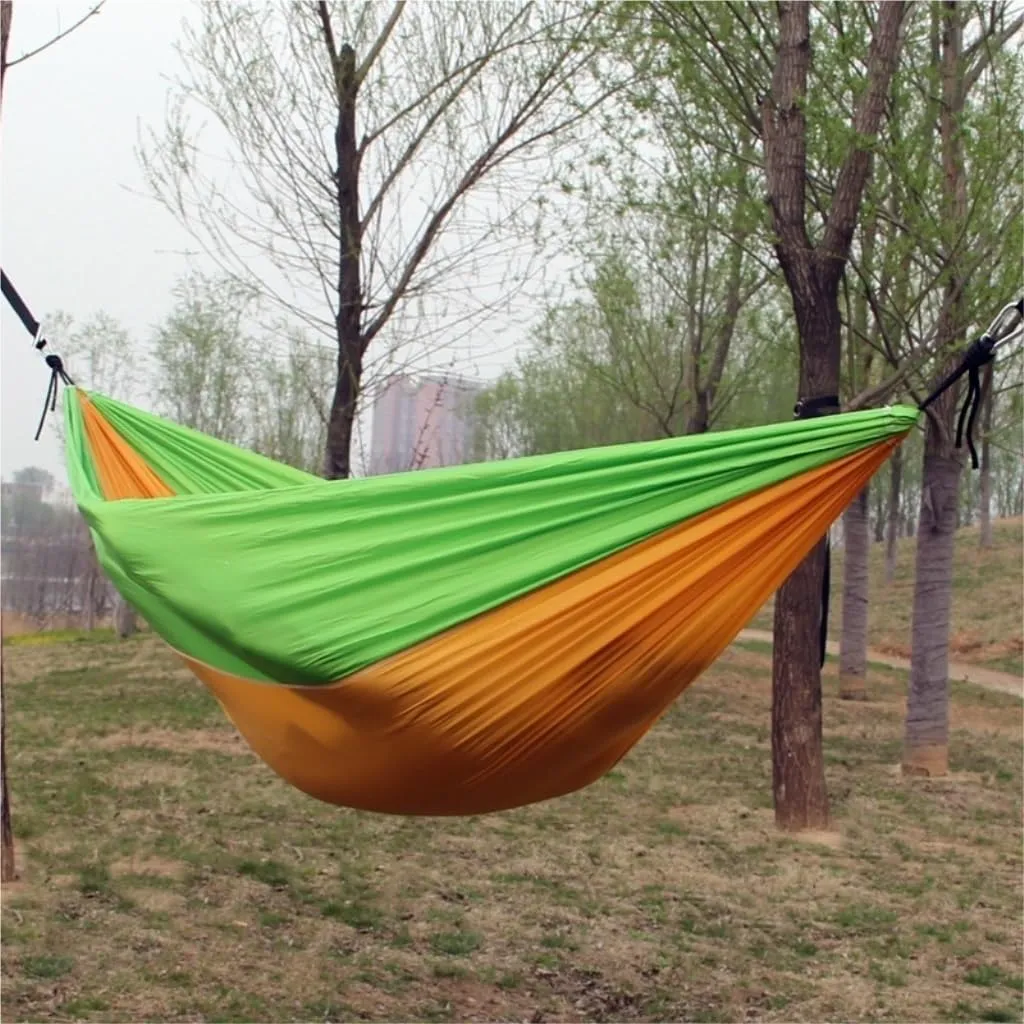 Hamock Outdoor Single Double Parachute Cloth Hammock Outdoor Light Breathable Swing Chair Portable Camping Hammock Hanmock(Yellow)