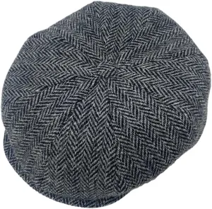 Hanna Hats Connery Cap Tweed Mens Hat 100% Woolen Tweed Made in Ireland (US, Alpha, Medium, Classic Black & White Herringbone)