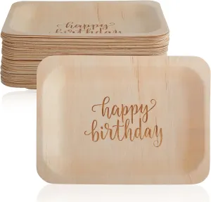 Happy Birthday Disposable Birthday Party Plates – Rustic, Compostable Alternative to Plastic Plates for Birthday Parties (Salad/Dessert, 50-Pack)