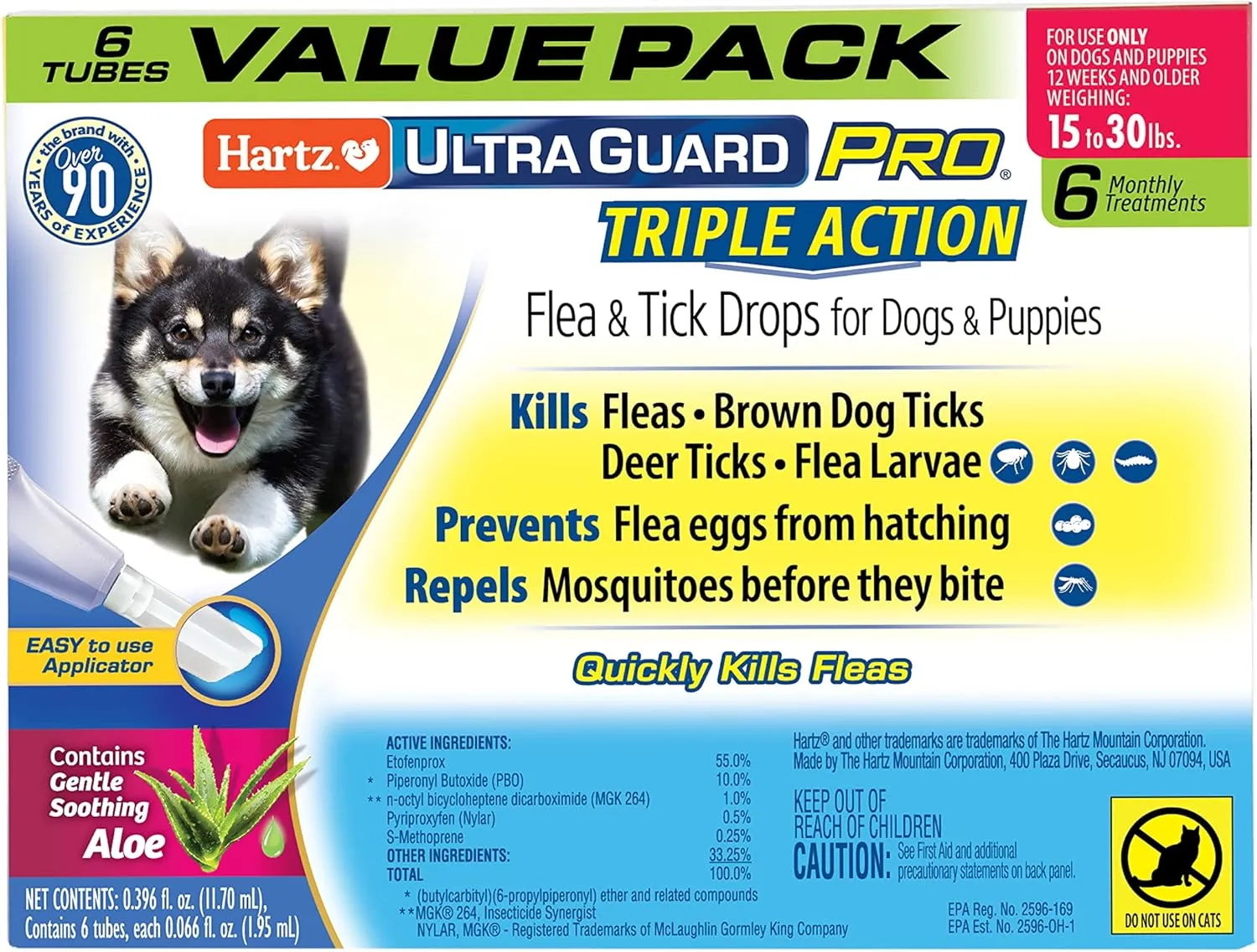 Hartz UltraGuard Pro Topical Flea & Tick Prevention for Dogs and Puppies, 15-30 lbs 6 Monthly Treatments