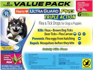 Hartz UltraGuard Pro Topical Flea & Tick Prevention for Dogs and Puppies, 15-30 lbs 6 Monthly Treatments
