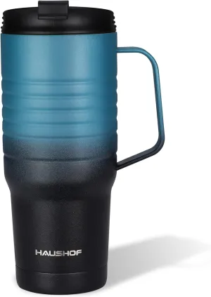 HAUSHOF 24 oz Travel Mug with Handle, Stainless Steel Vacuum Insulated Coffee Travel Mug, Double Wall Travel Mugs with Leakproof Lid, BPA Free