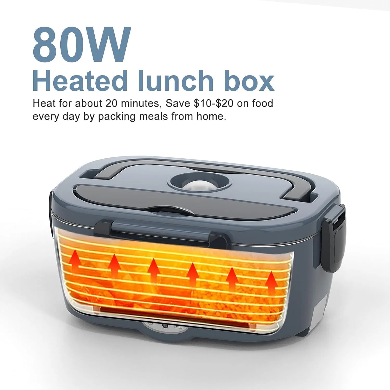 Heated Lunch Box for Adults, 60-80W Electric Lunch Box for Car/Truck, Portable Food Warmer, Heating Lunch Box for Work, Electric Lunchbox Food Heated for Men, Christmas Gift White Elephant Gifts