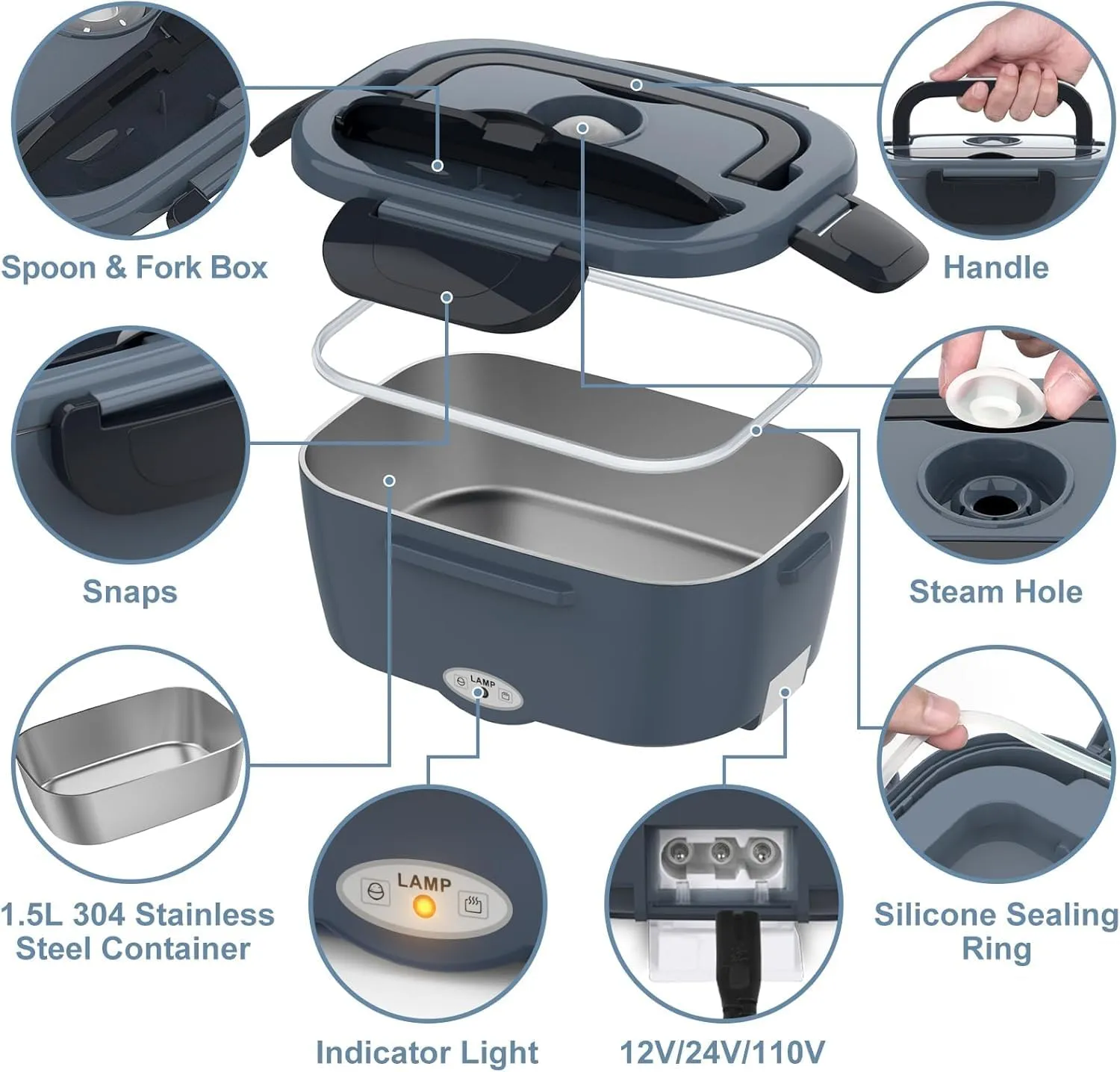 Heated Lunch Box for Adults, 60-80W Electric Lunch Box for Car/Truck, Portable Food Warmer, Heating Lunch Box for Work, Electric Lunchbox Food Heated for Men, Christmas Gift White Elephant Gifts