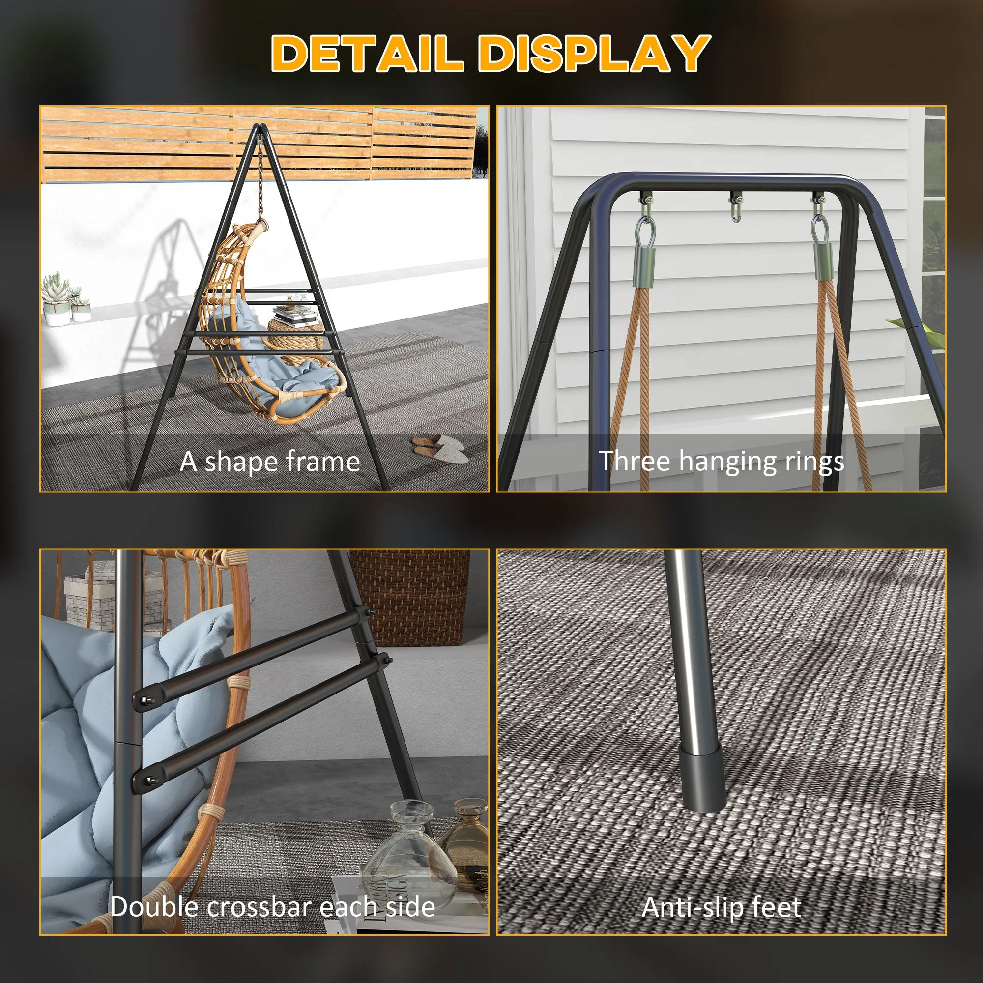 Heavy Duty A-Shaped Hammock Chair Stand for Indoor/Outdoor Use, Max 330 lbs, Black