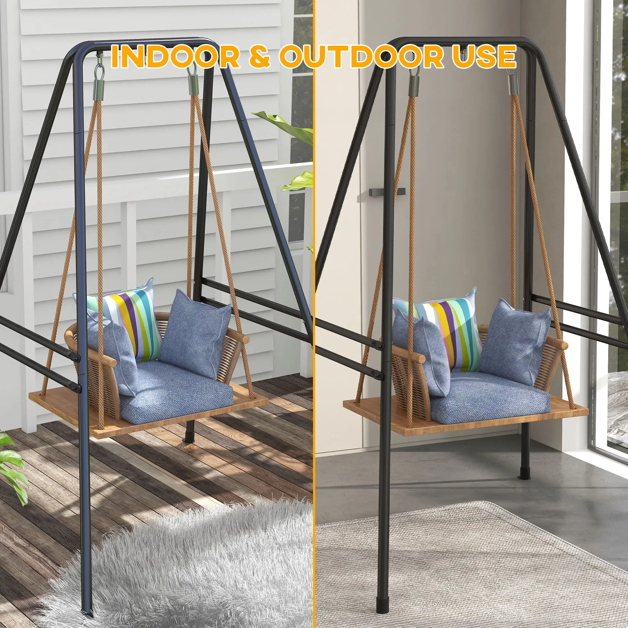 Heavy Duty A-Shaped Hammock Chair Stand for Indoor/Outdoor Use, Max 330 lbs, Black