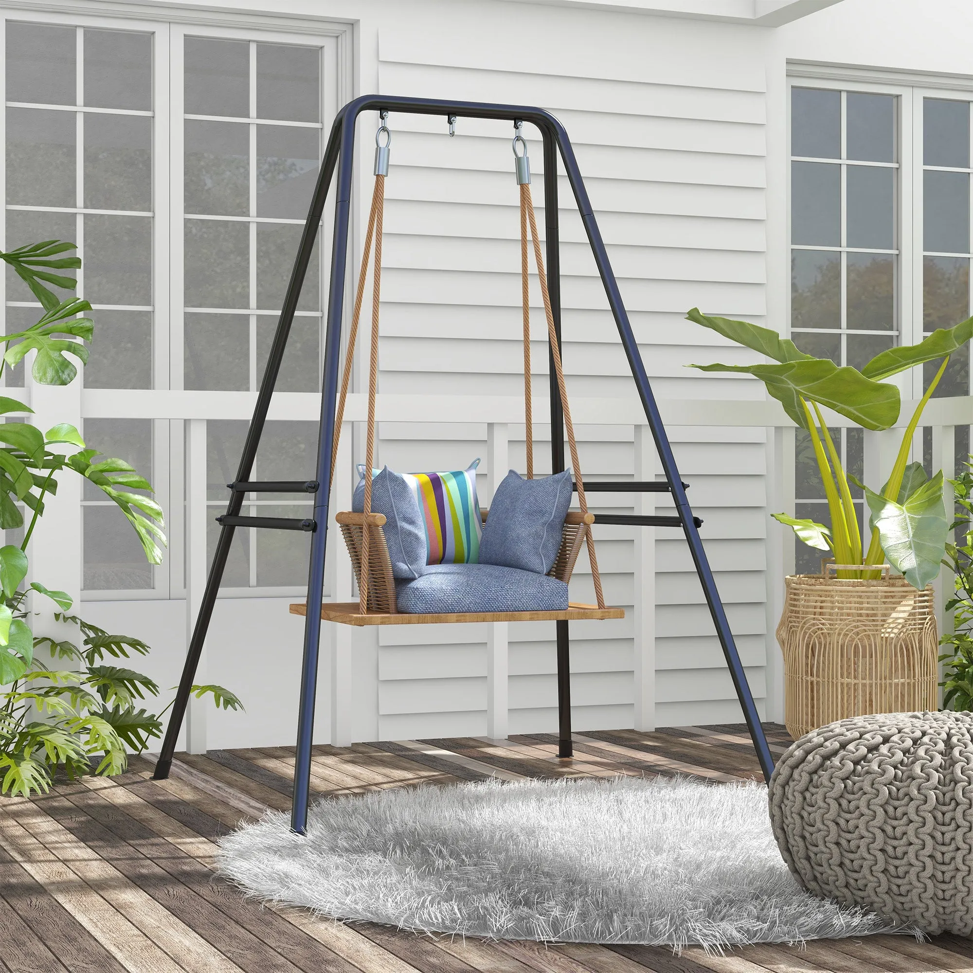 Heavy Duty A-Shaped Hammock Chair Stand for Indoor/Outdoor Use, Max 330 lbs, Black