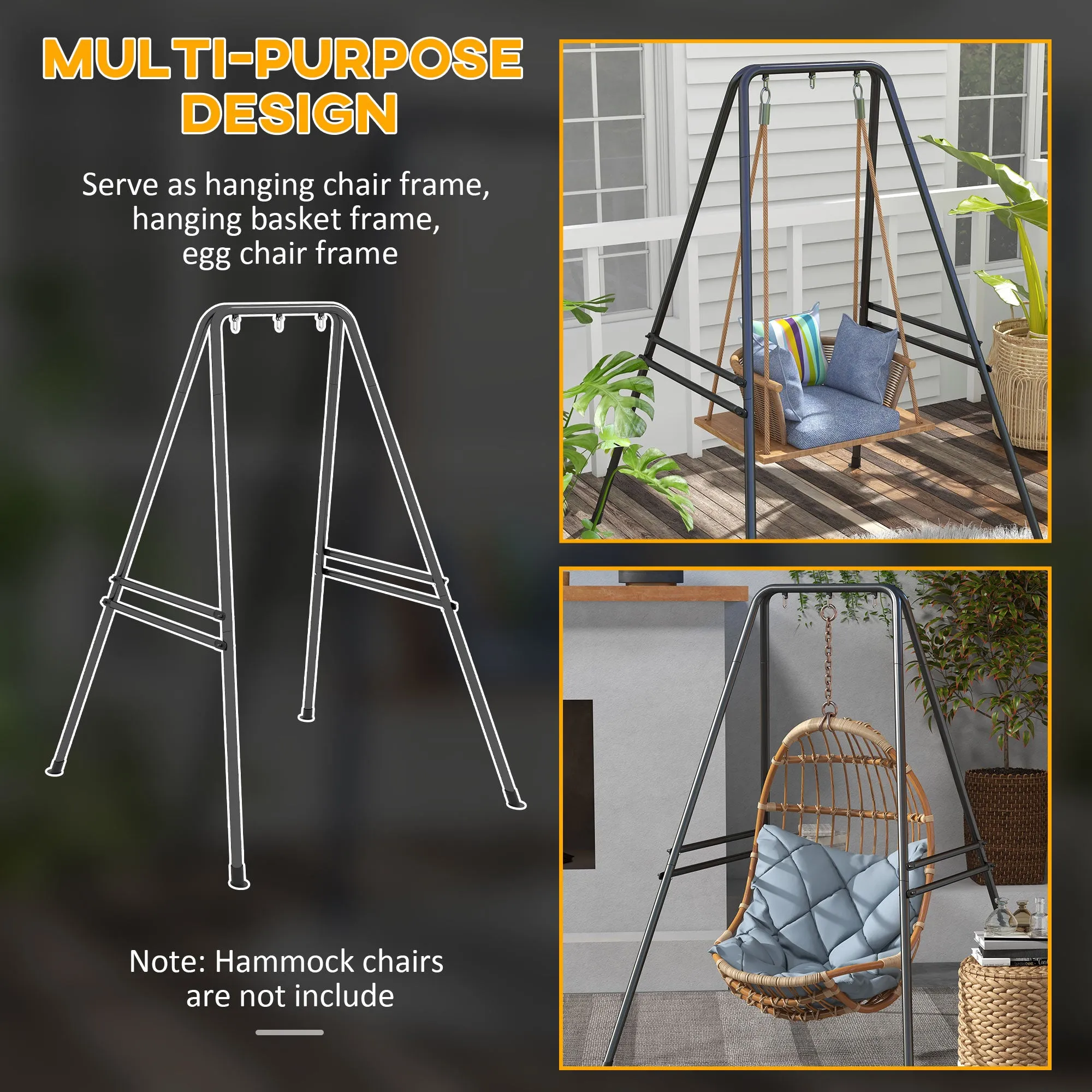 Heavy Duty A-Shaped Hammock Chair Stand for Indoor/Outdoor Use, Max 330 lbs, Black