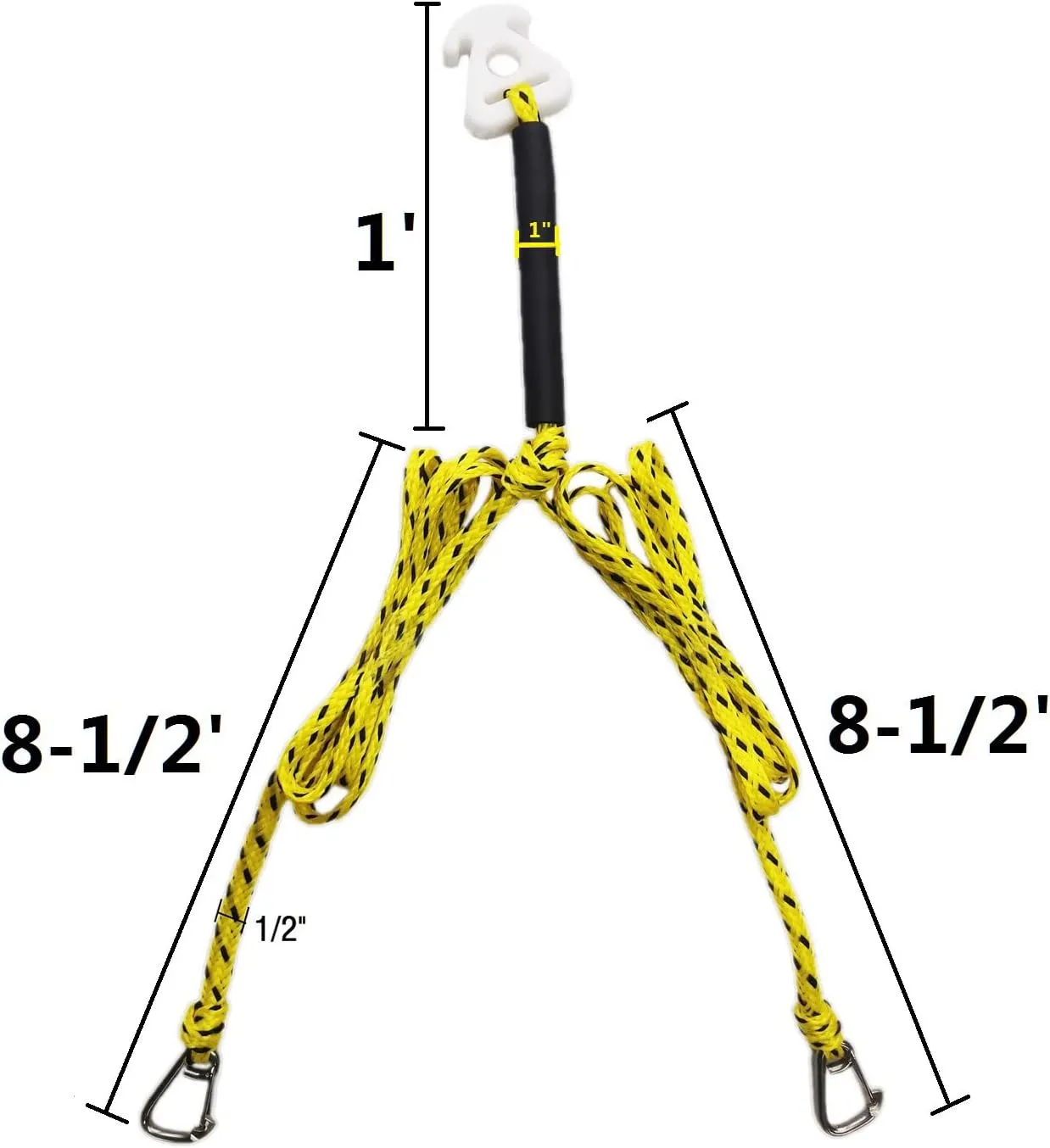Heavy Duty Boat Tow Harness for Tubing, Fits 4 Riders, Quick-Connect Clip for Easy Attachment, Durable Tow Rope for tubing