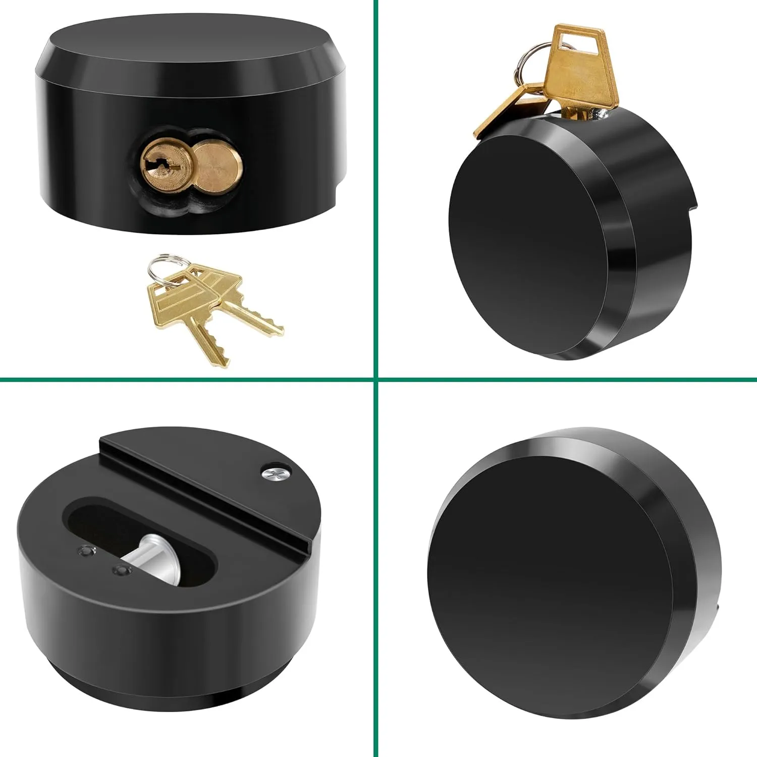 Heavy Duty Hidden Shackle Lock, Hidden Shackle Padlocks Keyed Alike Trailer Puck Padlocks with Enlarged Lock for Vans, 4 Pieces Black