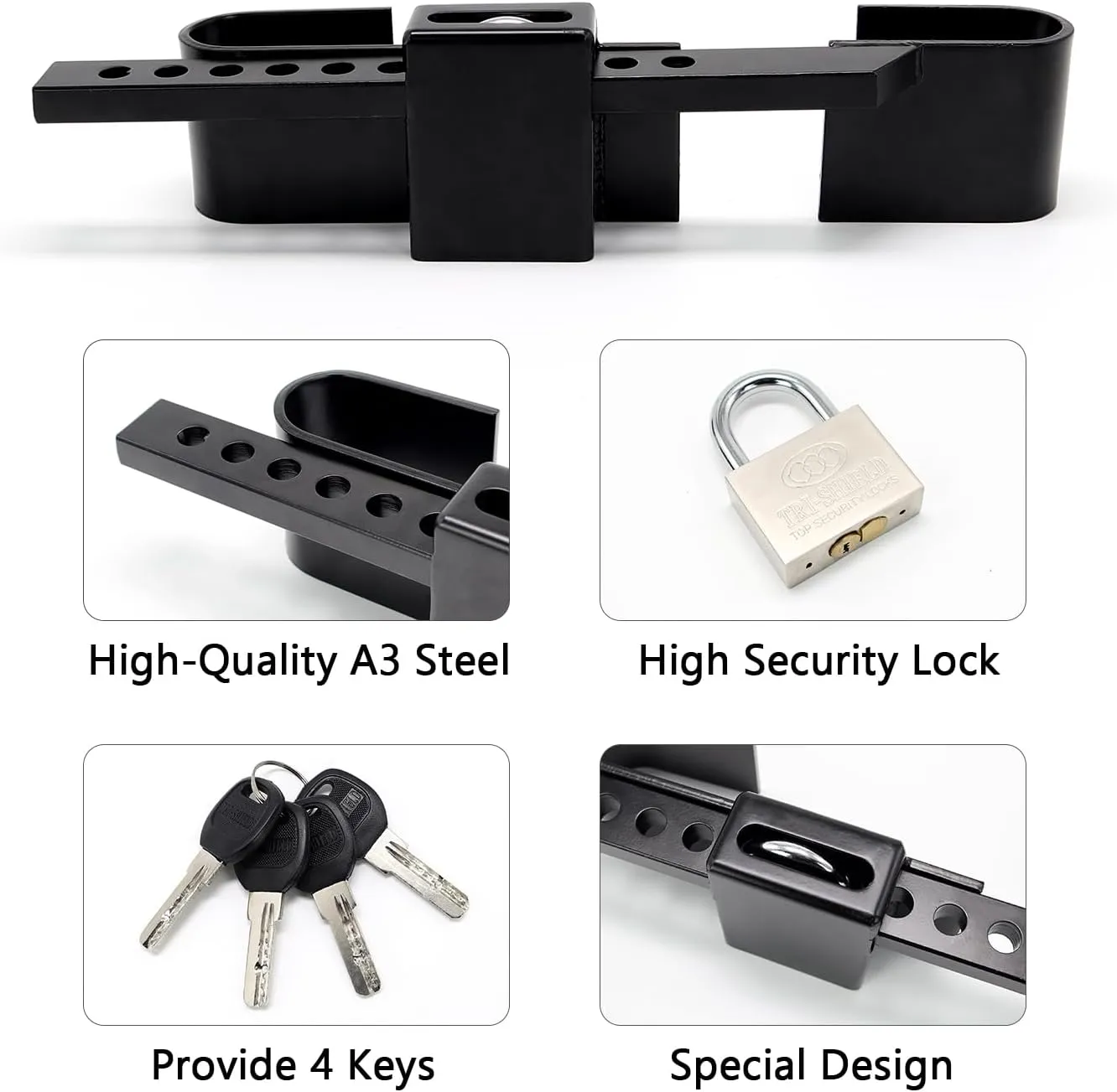 Heavy Duty Steel Cargo Door Lock/Shipping Container Lock-Durable & Weather-Resistant with 4 Keys，Adjustment Range: 11-2/5''-18-1/2'' Color-Black