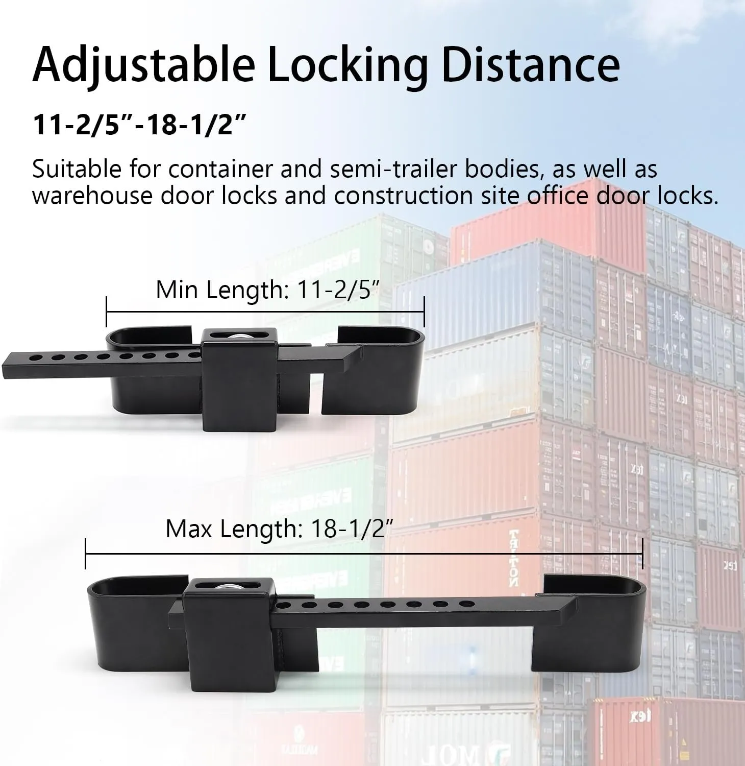 Heavy Duty Steel Cargo Door Lock/Shipping Container Lock-Durable & Weather-Resistant with 4 Keys，Adjustment Range: 11-2/5''-18-1/2'' Color-Black