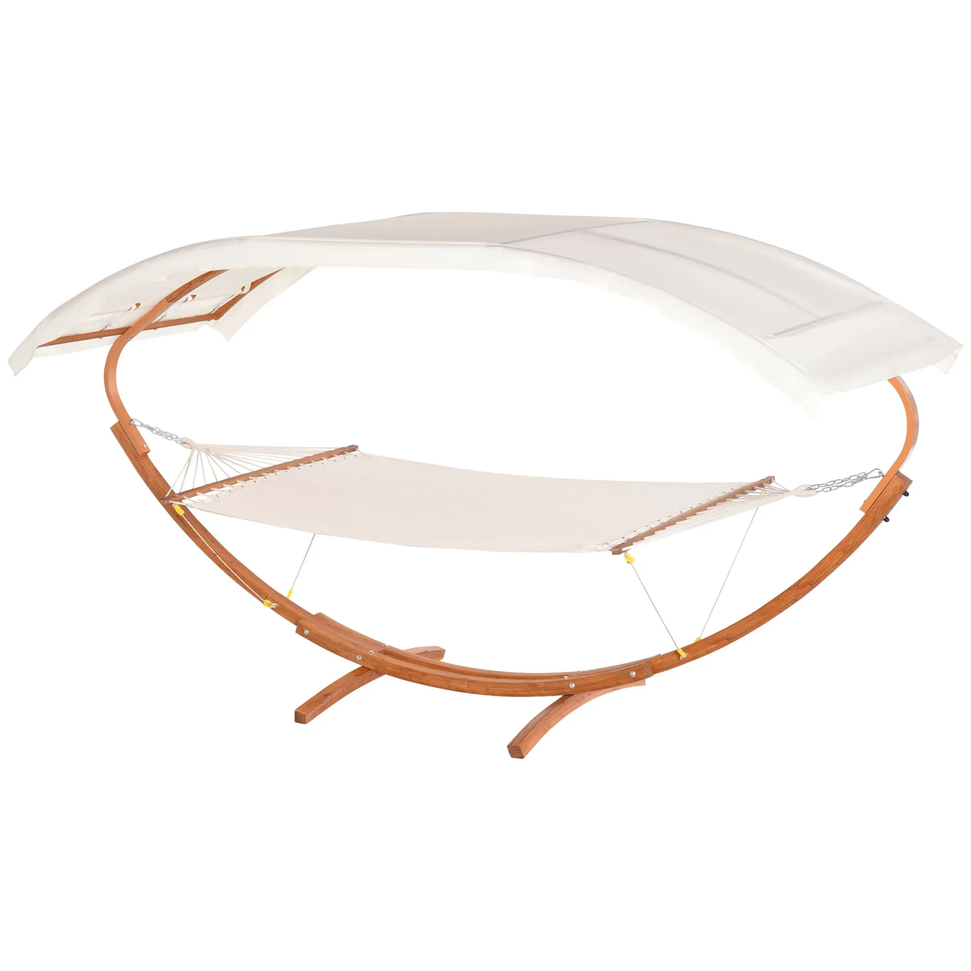 Heavy Duty Wooden Hammock with Extra Large Canopy, Boho Style Cotton Nap Bed in White