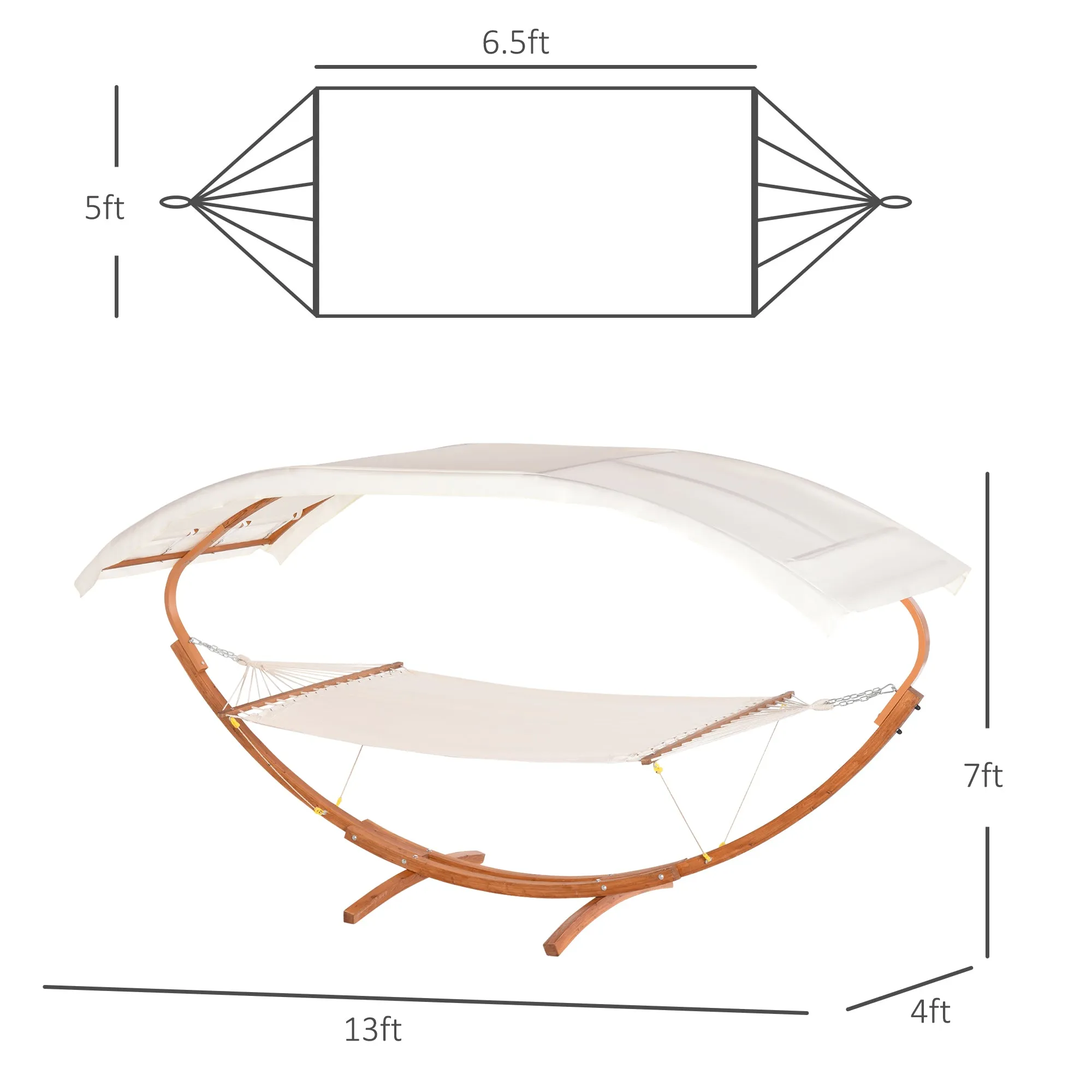 Heavy Duty Wooden Hammock with Extra Large Canopy, Boho Style Cotton Nap Bed in White
