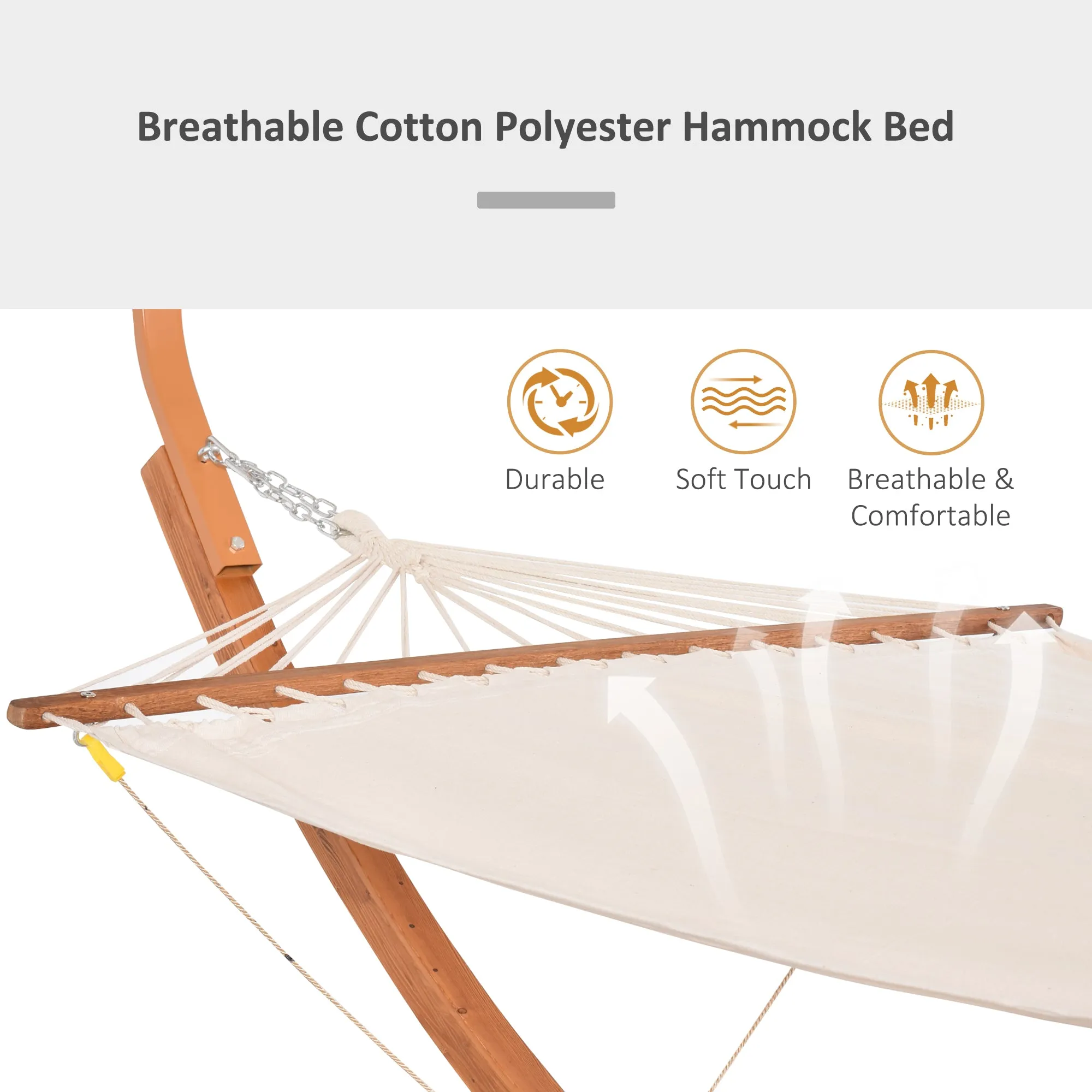 Heavy Duty Wooden Hammock with Extra Large Canopy, Boho Style Cotton Nap Bed in White