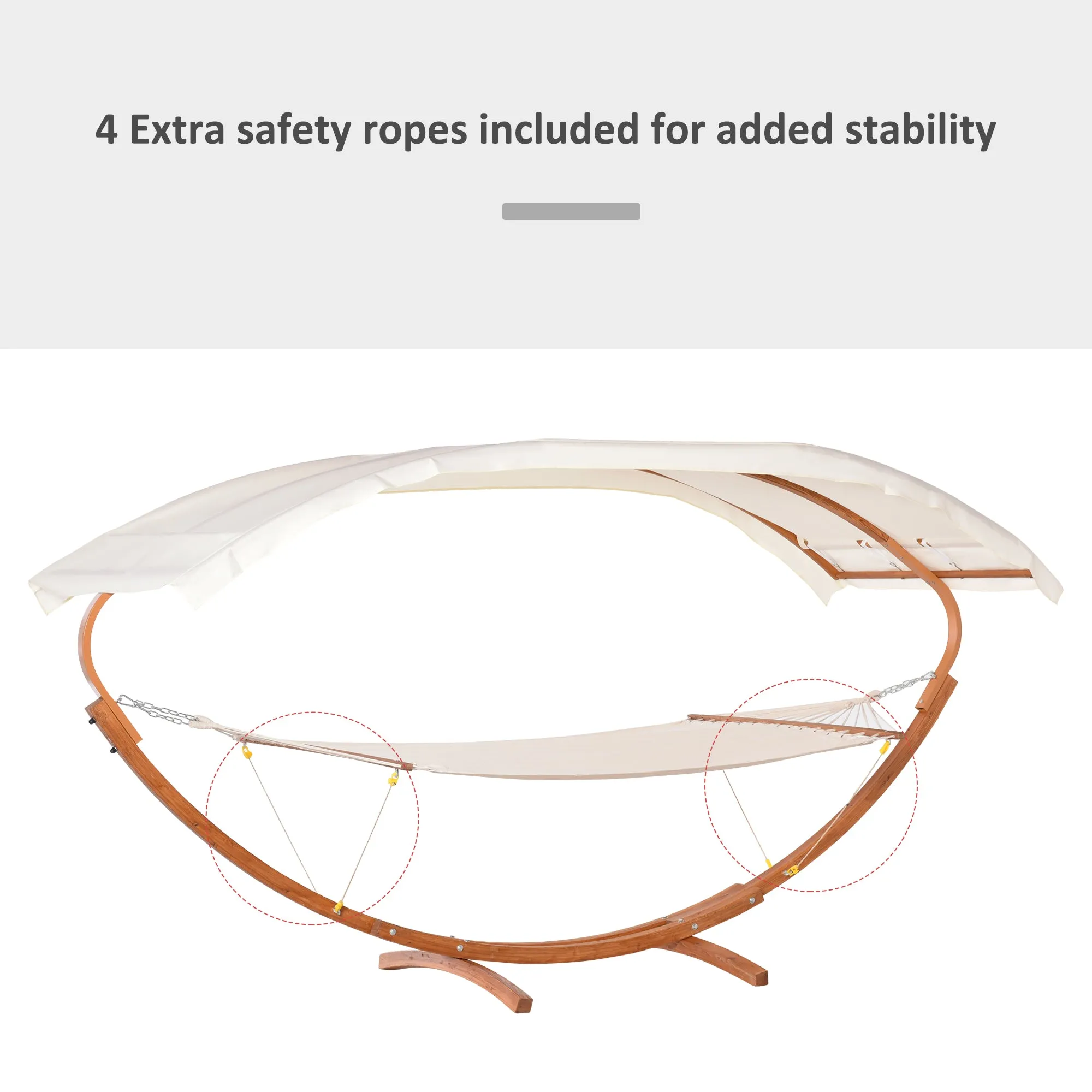 Heavy Duty Wooden Hammock with Extra Large Canopy, Boho Style Cotton Nap Bed in White