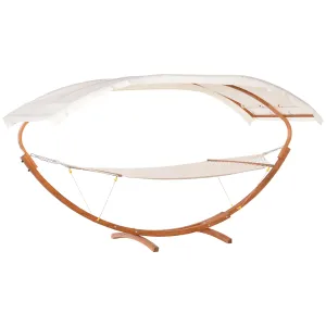 Heavy Duty Wooden Hammock with Extra Large Canopy, Boho Style Cotton Nap Bed in White