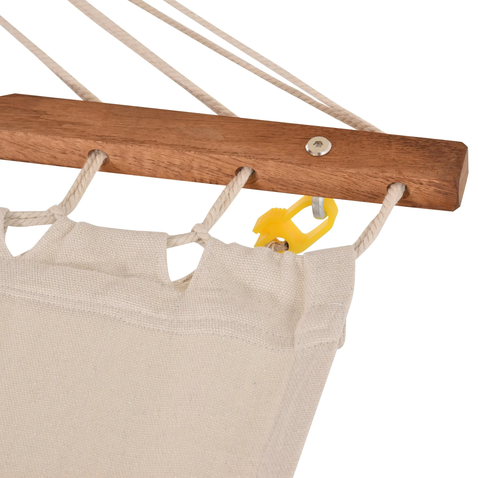 Heavy Duty Wooden Hammock with Extra Large Canopy, Boho Style Cotton Nap Bed in White