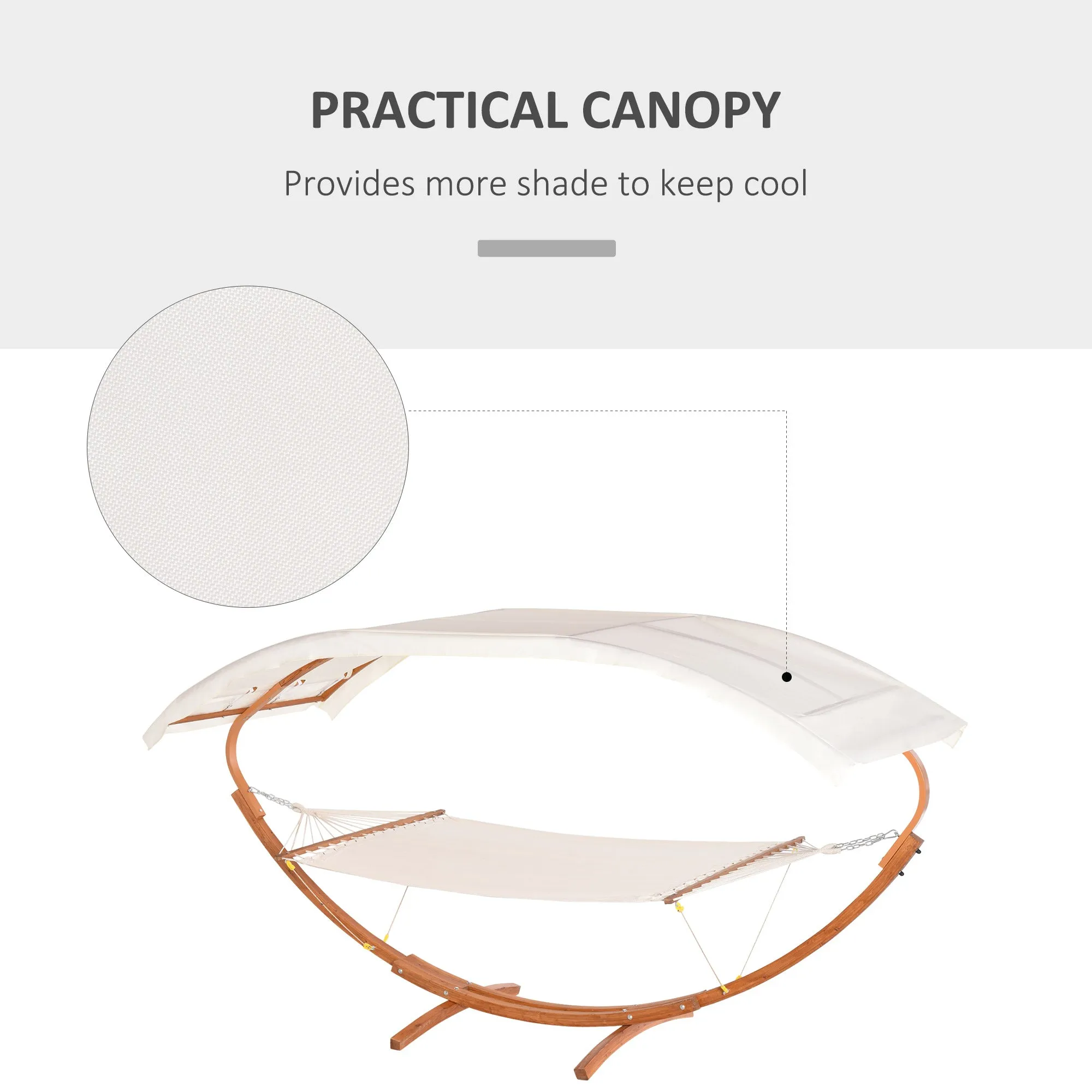 Heavy Duty Wooden Hammock with Extra Large Canopy, Boho Style Cotton Nap Bed in White