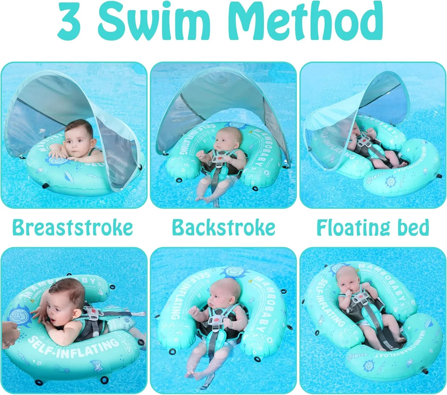 HECCEI Mambobaby Baby Pool Floats Hammock with Canopy - Portable Swimming Floating Toys Self-Inflating Water Hammock Pool Raft Floatie Lounger for Baby Summer Lake Beach UPF50 , Green