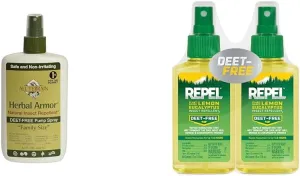 Herbal Armor DEET-Free 8oz Pump Spray Insect Repellent Bundle with Repel Plant-Based Lemon Eucalyptus 4oz Mosquito Repellent (Pack of 2)