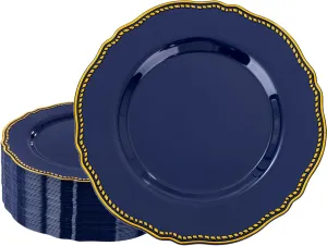 Hioasis 60pcs Blue plastic plates - Blue and Gold Disposable Plates, 10.25 inch Plastic Dessert Plates, Perfect for Wedding & Party & Holiday & Father's Day