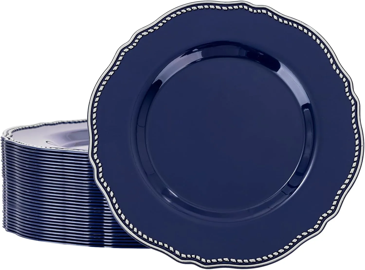 Hioasis 60pcs Blue plastic plates - Blue and Silver Disposable Plates, 10.25 inch Plastic Dinner Plates, Perfect for Wedding & Party & Holiday & Father's Day