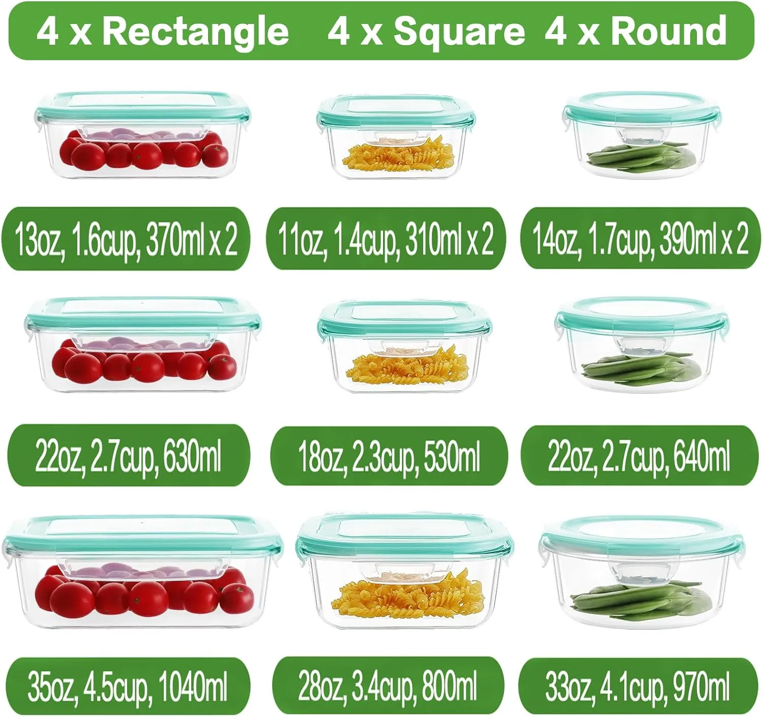 HOMBERKING 24pc Glass Food Storage Containers with Lids, Glass Meal Prep Containers, Airtight Glass Bento Boxes, BPA Free & Leak Proof, Pantry Kitchen Storage(12 lids & 12 Containers) - Blue