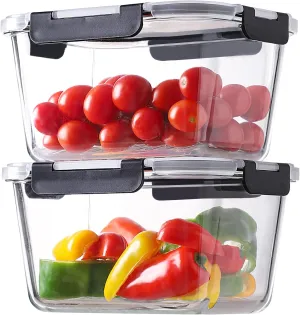 HOMBERKING 4 Pieces 63oz/8cup Large Glass Food Storage Containers with Lids, Meal Prep Containers, Airtight Bento Boxes with Leak Proof Locking (2 Containers   2 Lids) - Microwave, Oven Safe