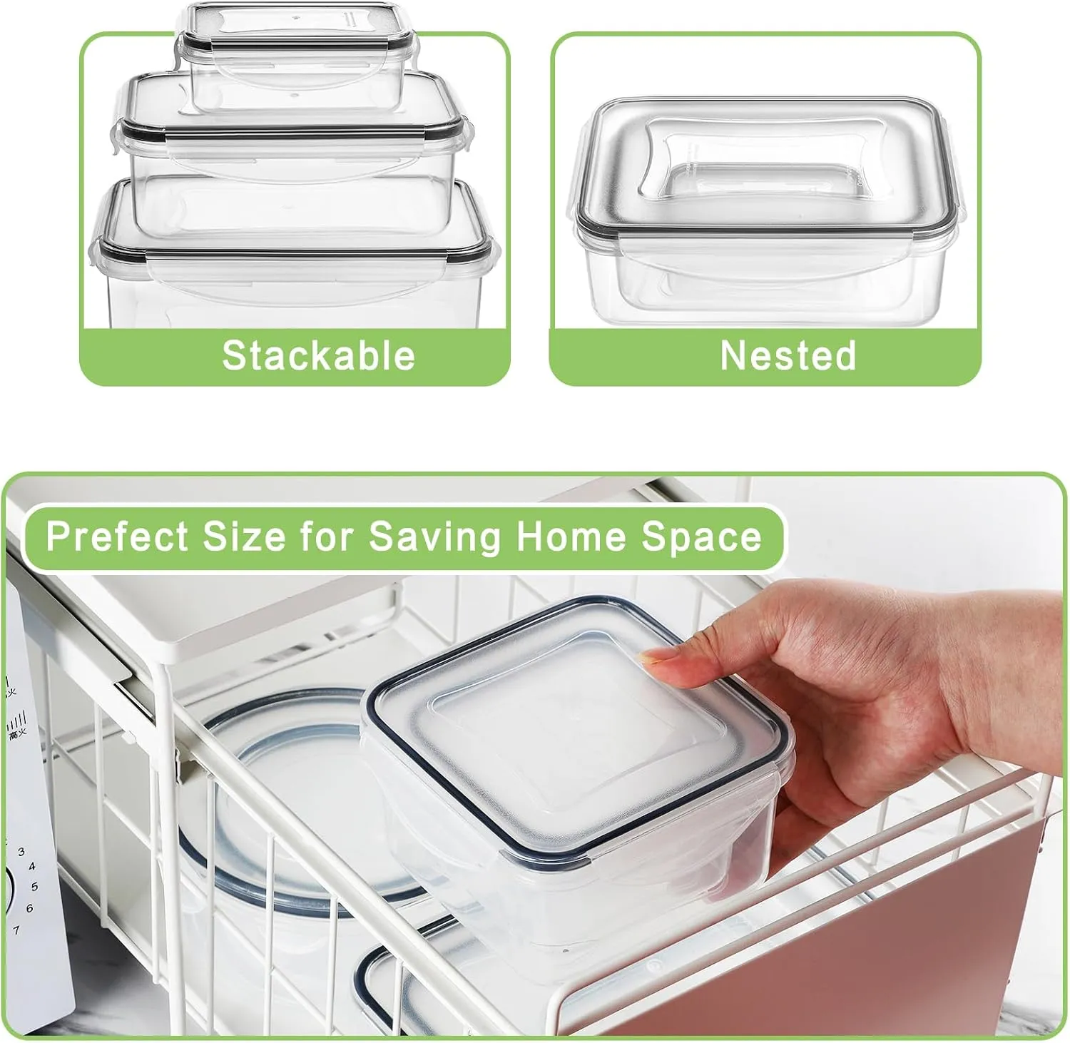 HOMBERKING 40 Pieces Food Storage Containers Set with Snap Lids (20 Lids   20 Containers), Plastic Containers, BPA-Free Lunch Container Bento Box for Home, Black