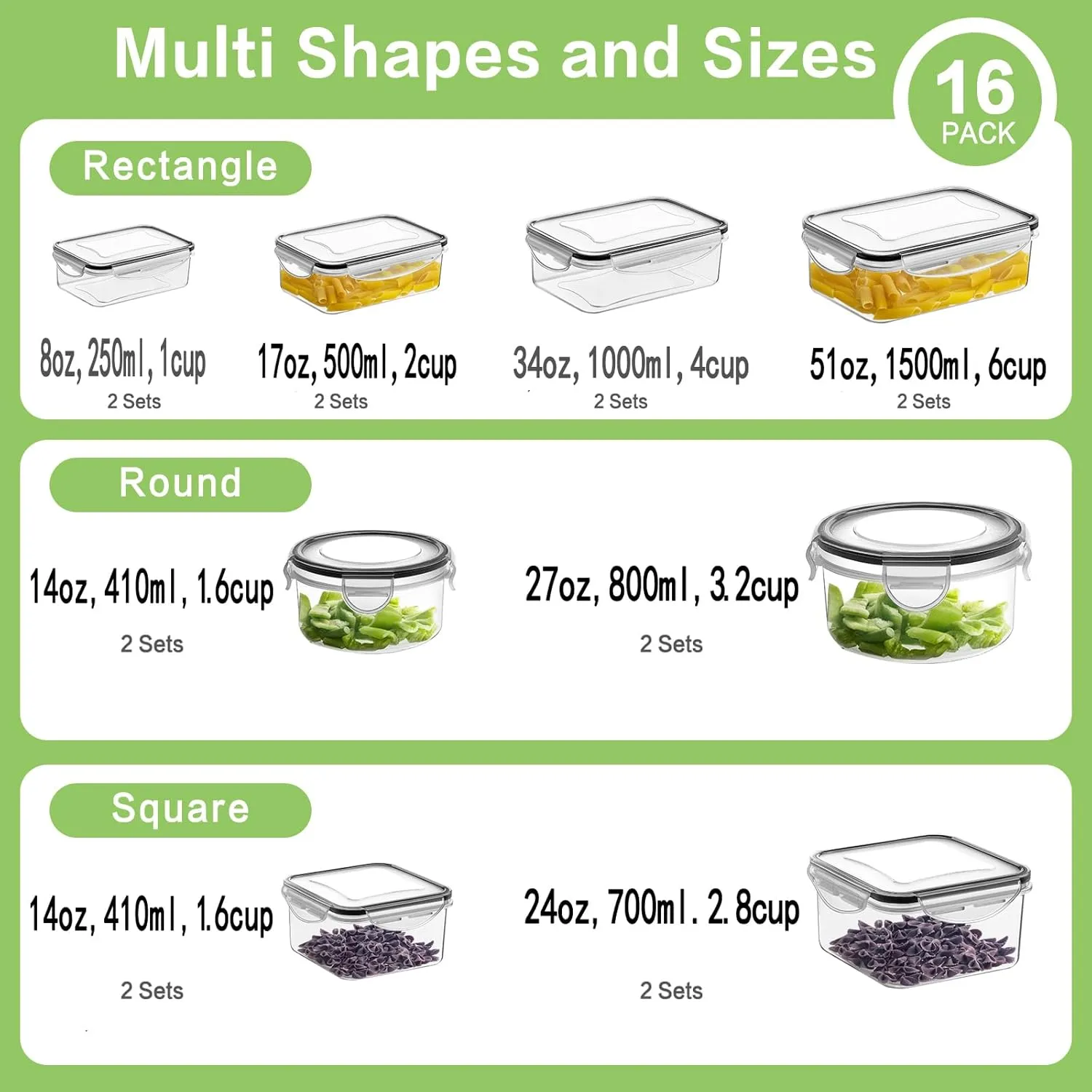 HOMBERKING 40 Pieces Food Storage Containers Set with Snap Lids (20 Lids   20 Containers), Plastic Containers, BPA-Free Lunch Container Bento Box for Home, Black