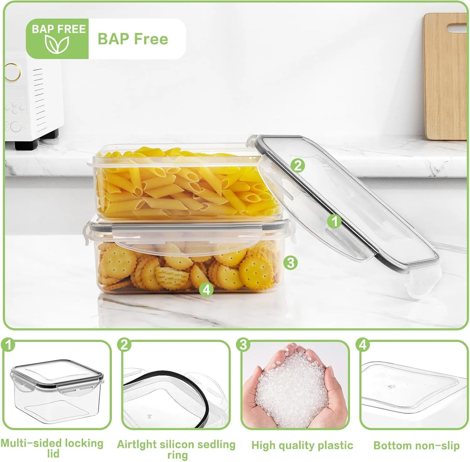 HOMBERKING 40 Pieces Food Storage Containers Set with Snap Lids (20 Lids   20 Containers), Plastic Containers, BPA-Free Lunch Container Bento Box for Home, Black