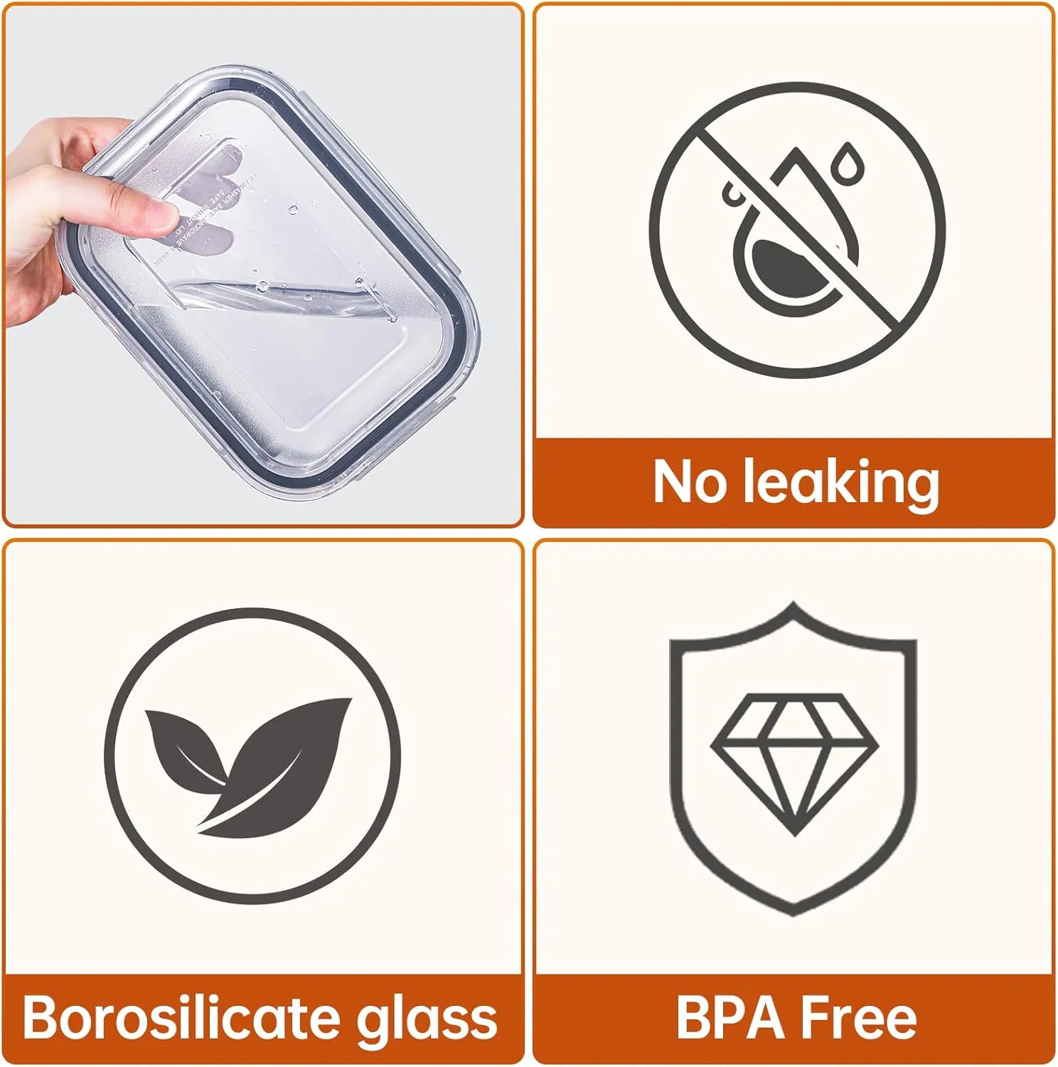 HOMBERKING 8 Pack Glass Food Storage Containers with Lids, Meal Prep Containers, Airtight Bento Boxes with Leak Proof Locking for Microwave, Oven, Freezer and Dishwasher, BPA Free, 5-35oz