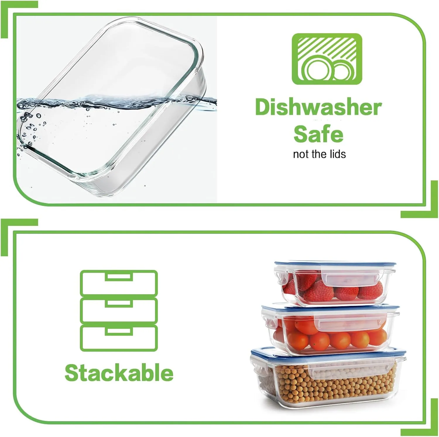 HOMBERKING Glass Food Storage Containers with Lids, [18 Piece] Glass Meal Prep Containers, Airtight Glass Lunch Bento Boxes, BPA-Free & Leak Proof (9 lids & 9 Containers) - Deep Blue