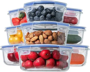 HOMBERKING Glass Food Storage Containers with Lids, [18 Piece] Glass Meal Prep Containers, Airtight Glass Lunch Bento Boxes, BPA-Free & Leak Proof (9 lids & 9 Containers) - Deep Blue