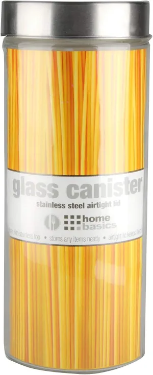 Home Basics Tall Glass Canister with Lid (Clear) | Glass Food Storage Canister for Dry Pasta, Flour, Trail Mix, and Candy | Kitchen Glass Containers